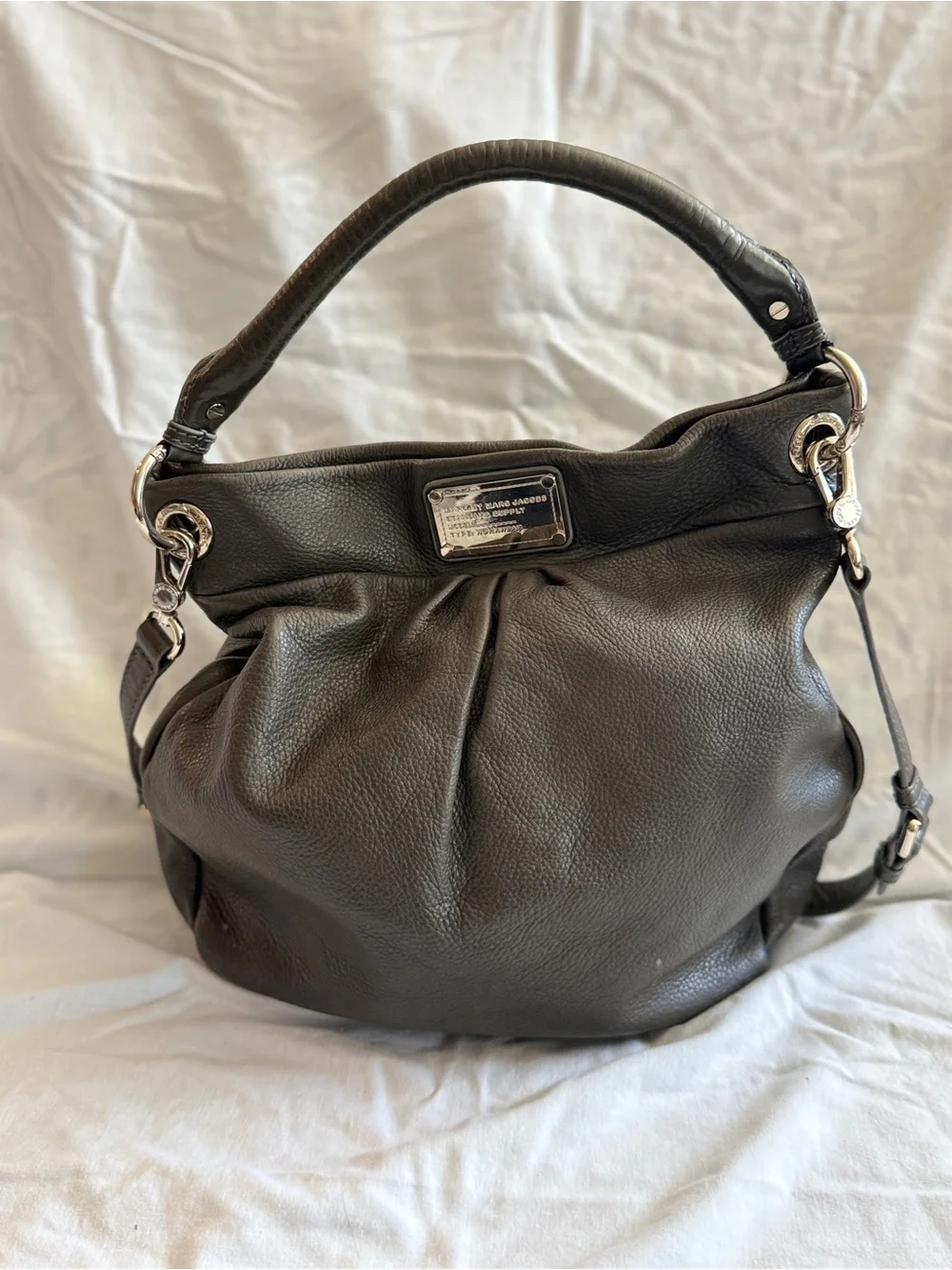 Marc Jacobs Black Pebbled Leather Hobo with Silver Plate